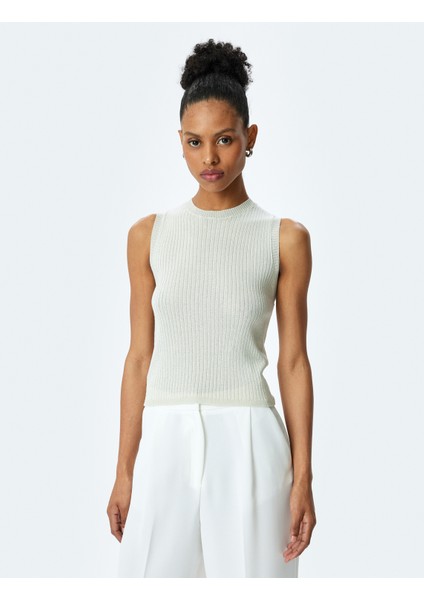 Bisiklet Yaka Kolsuz Metalik Iplik Detaylı Triko Atlet modelleri