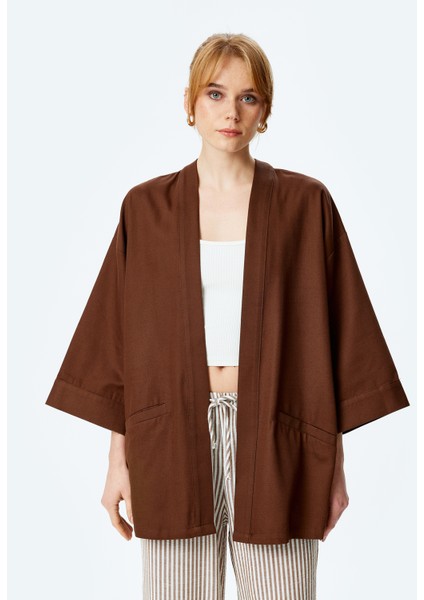 Pamuklu Cepli 3/4 Geniş Kol Oversize Kimono modelleri