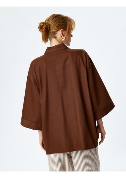 Pamuklu Cepli 3/4 Geniş Kol Oversize Kimono fırsatları