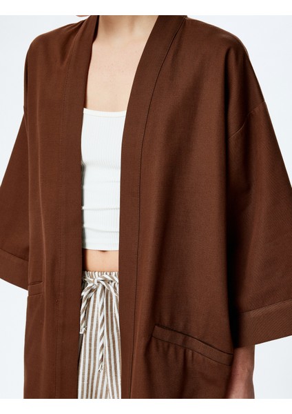 Pamuklu Cepli 3/4 Geniş Kol Oversize Kimono indirimleri