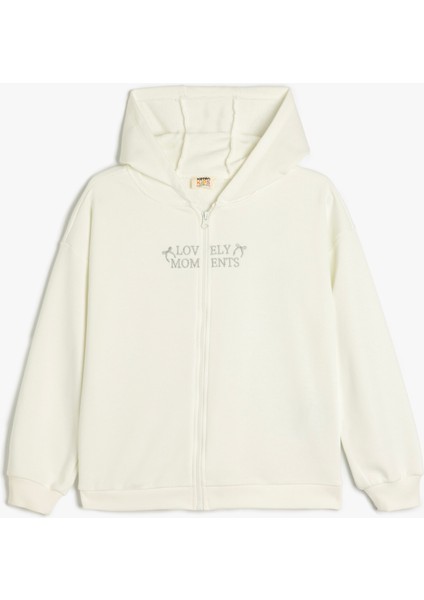 Pamuklu Fermuarlı Uzun Kollu Kapşonlu Sweatshirt