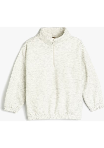Yarım Fermuar Detaylı Dik Yaka Uzun Kollu Basic Sweatshirt