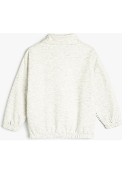 Yarım Fermuar Detaylı Dik Yaka Uzun Kollu Basic Sweatshirt