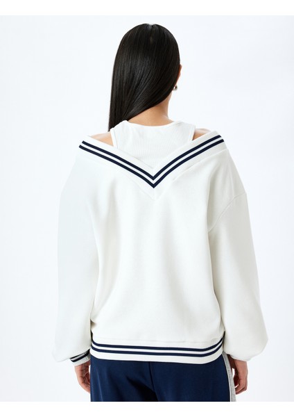 Biyeli Oversize V Yaka Atlet Detaylı Sweatshirt fırsatları