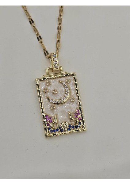 Pearl The Moon Tarot Ay Kartı Çelik Kolye modelleri