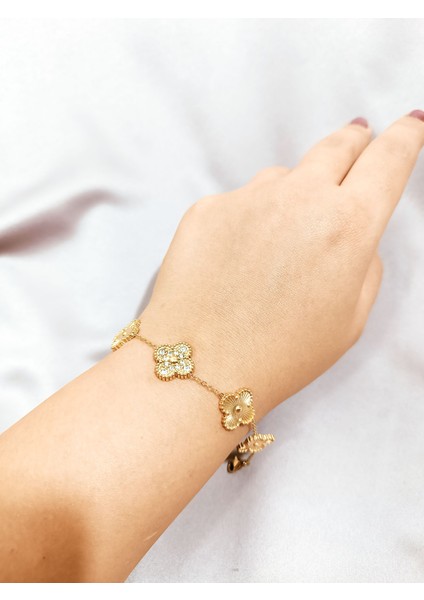 14K Altın Kaplama Çelik Bileklik - Vintage Motifli Zarif Tasarım fiyatları