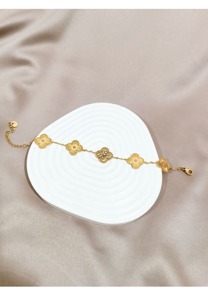 14K Altın Kaplama Çelik Bileklik - Vintage Motifli Zarif Tasarım