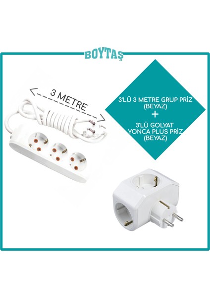 3'lü Beyaz Grup Priz + Beyaz Yonca Plus Golyat