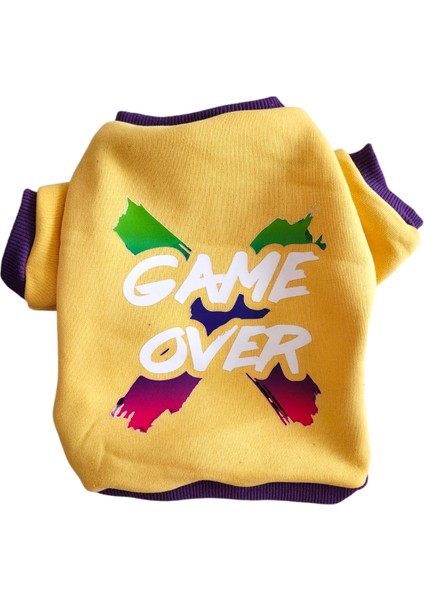 Kedi Köpek Kıyafeti Sarı Game Over Baskılı Sweatshirt