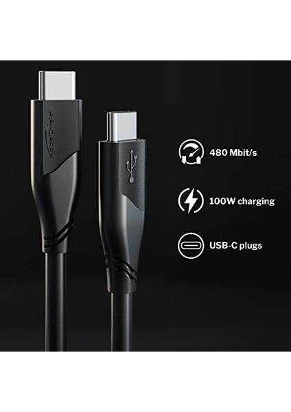 - Usb-C Kablosu, USB 2.0 - 2 M (Usb-C - Usb-C, Veri Kablosu/şarj Kablosu, Güç Dağıtımı ile 480 Mbit/s ve 100 W'a Kadar Şarj Akımı/pd 3, Entegre Çip, Siyah)