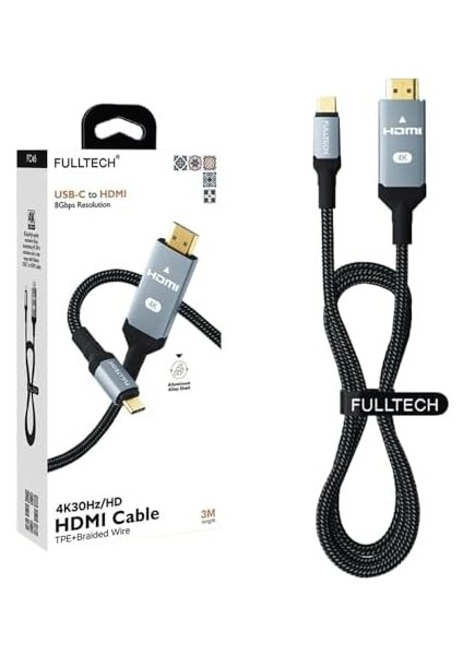 To HDMI 8gbps Çözünürlük 4K 30Hz/HD Telefon Tablet Usb-C Hdmı Çevirici Dönüştürücü Kablo (2 Metre)