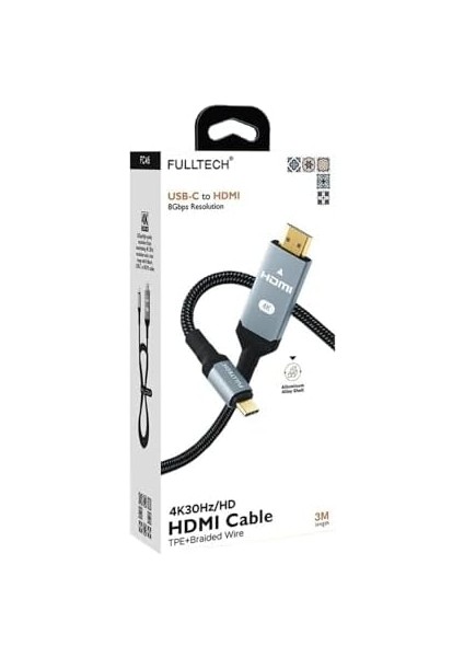 To HDMI 8gbps Çözünürlük 4K 30Hz/HD Telefon Tablet Usb-C Hdmı Çevirici Dönüştürücü Kablo (2 Metre)