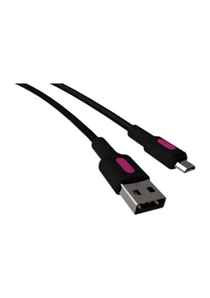 Coral Micro USB Hızlı Şarj Kablosu (Siyah + Fuşya/siyah Uç) (150 Cm)