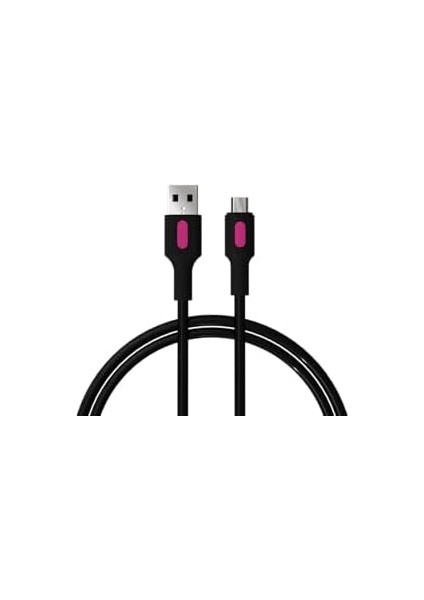 Coral Micro USB Hızlı Şarj Kablosu (Siyah + Fuşya/siyah Uç) (150 Cm)