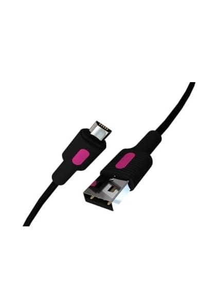 Coral Micro USB Hızlı Şarj Kablosu (Siyah + Fuşya/siyah Uç) (150 Cm)