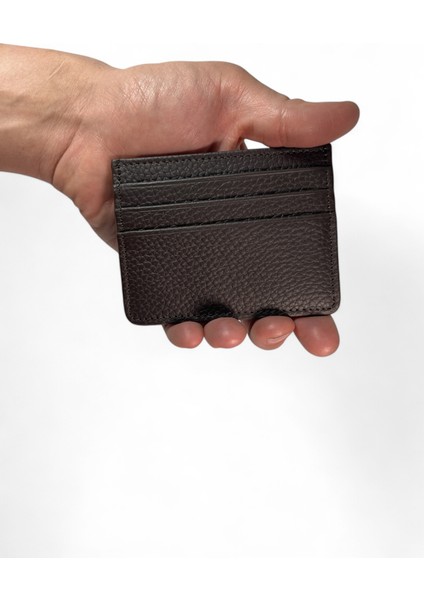 Hakiki Deri Kahverengi Para Bölmeli Unisex Kartlık Cüzdan