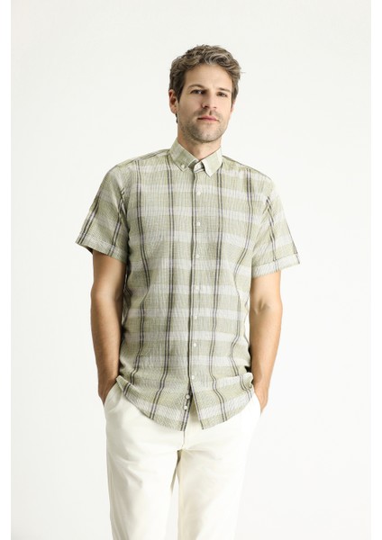 Kısa Kol Regular Fit Ekose Spor Pamuk Gömlek fırsatları