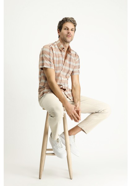 Kısa Kol Regular Fit Ekose Spor Pamuk Gömlek fiyatları