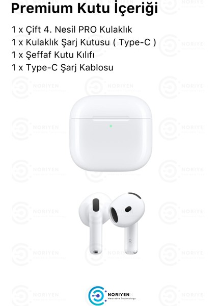 4. Nesil Pro Yeni Nesil Premium Özel Seri Type C Şarj Hediyeli Ios Android Uyumlu Kablosuz Kulaklık Blutut Blututlu Airpods 4 Apple Nry