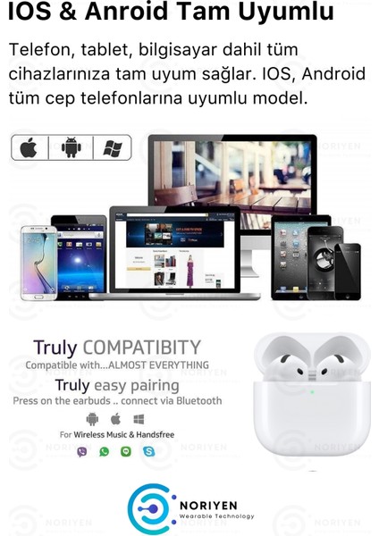 4. Nesil Pro Yeni Nesil Premium Özel Seri Type C Şarj Hediyeli Ios Android Uyumlu Kablosuz Kulaklık Blutut Blututlu Airpods 4 Apple Nry