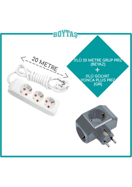 3'lü Beyaz Grup Priz + Gri Yonca Plus Golyat