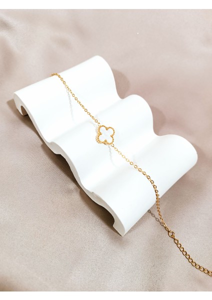 14K Altın Kaplama Çelik Bileklik - Minimal Yonca Detaylı Şık Tasarım fiyatları