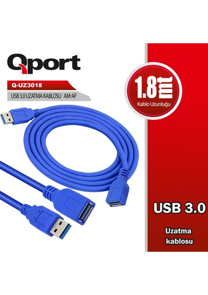 Q-UZ3018 1.8 Metre USB 3.0 Uzatma Kablosu