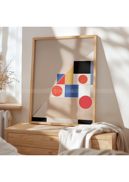 Modern Grafik 3 Parçalı Ahşap Çerçeveli Tablo Seti - Çizgisel ve Geometrik TASARIM-21 x 30