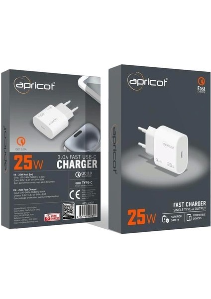 APC-U435 Type-C 25W Beyaz Hızlı Şarj Adaptörü
