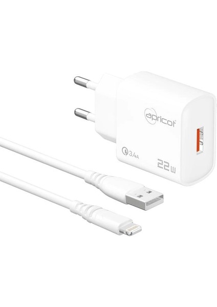 APC-U422L Lıghtnıng Usb-A 22W 3.4A Beyaz Kablolu Hızlı Ev Şarj Adaptörü