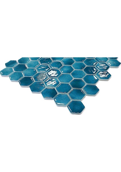 Mutfak Tezgah Arası, Havuz, Banyo, Sauna, Spa, ve Yaşam Alanlarının Tüm Yüzeyleri İçin. Hegzagonal 38MM P. Turkuaz 29X29 Cm. Fileli Cam Mozaik. ( 1 M2 Fiyatıdır )