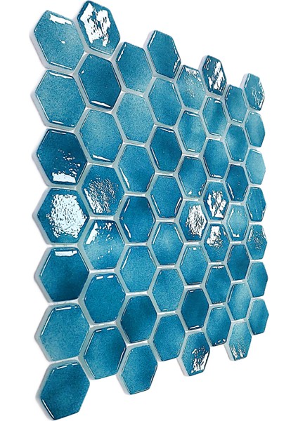 Mutfak Tezgah Arası, Havuz, Banyo, Sauna, Spa, ve Yaşam Alanlarının Tüm Yüzeyleri İçin. Hegzagonal 38MM P. Turkuaz 29X29 Cm. Fileli Cam Mozaik. ( 1 M2 Fiyatıdır )