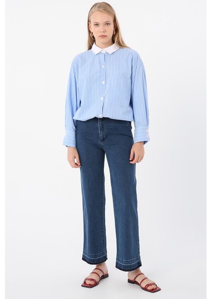 Mavi-Pamuklu Wide Leg Denim Pantolon