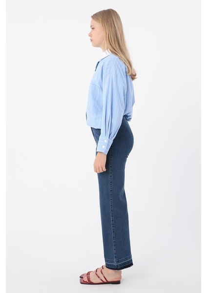 Mavi-Pamuklu Wide Leg Denim Pantolon