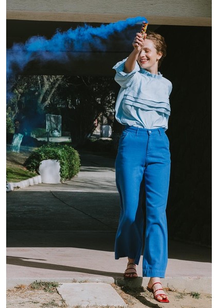 İNDIGO-%100 Pamuk Bol Paça Cepli Pantolon