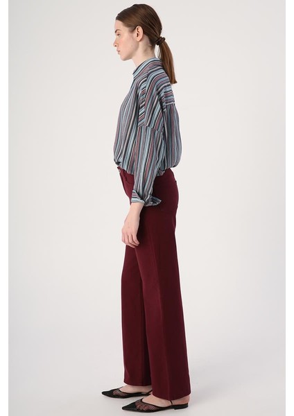 BORDO-%100 Pamuk Bol Paça Parça Boyama Rahat Kalıp Pantolon modelleri