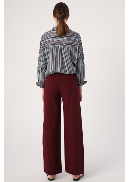 BORDO-%100 Pamuk Bol Paça Parça Boyama Rahat Kalıp Pantolon fırsatları