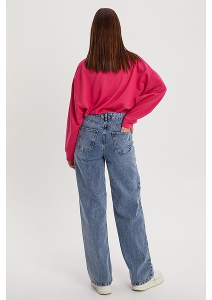 Mavi-Boru Paça Denim Pantolon