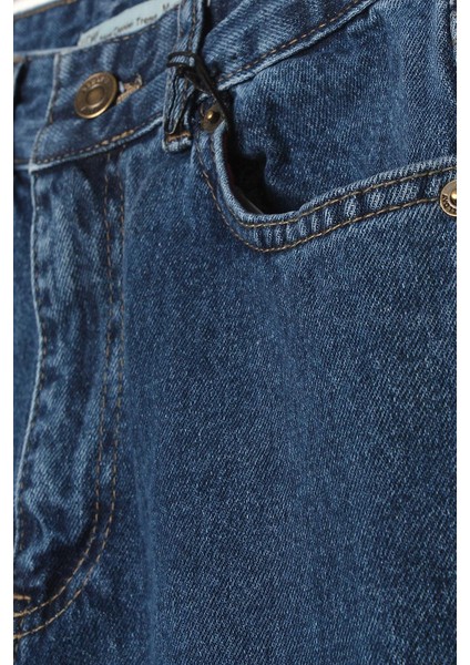 Mavi-Yırtık Detaylı Wide Leg Pantolon