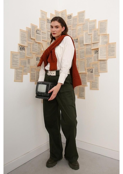 Haki-Palaska Kemerli Cepli Bol Paça Pantolon