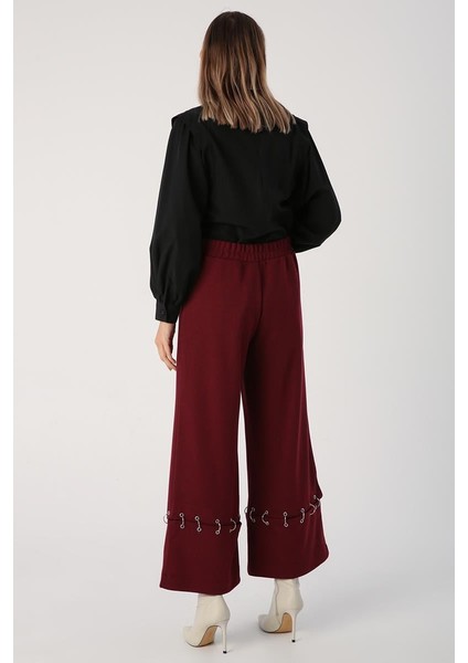 Bordo-Metal Halkalı Bol Paça Pantolon fırsatları