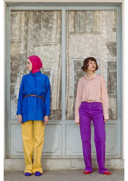 Mor-Wide Leg Yüksek Bel Pantolon