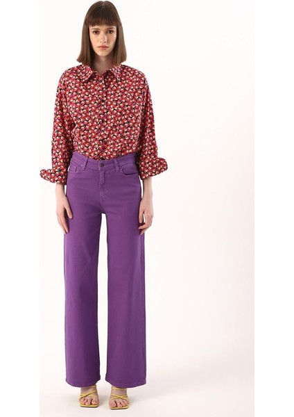 Mor-Wide Leg Yüksek Bel Pantolon
