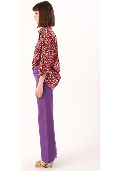 Mor-Wide Leg Yüksek Bel Pantolon