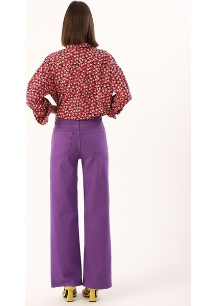 Mor-Wide Leg Yüksek Bel Pantolon