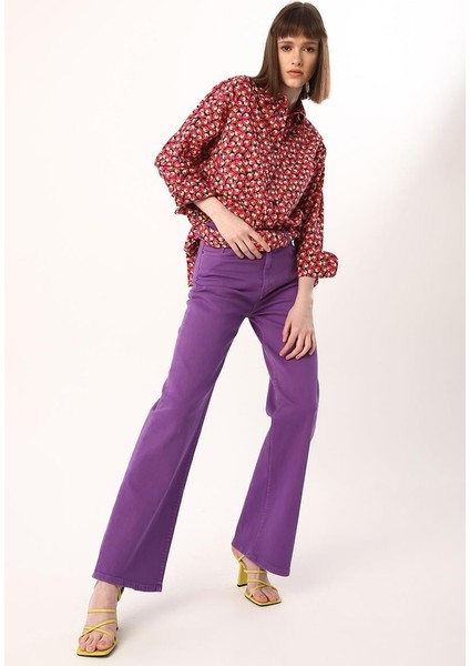 Mor-Wide Leg Yüksek Bel Pantolon