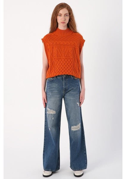 MAVI01-YIRTIK Detaylı Bol Paça Denim Pantolon fiyatları