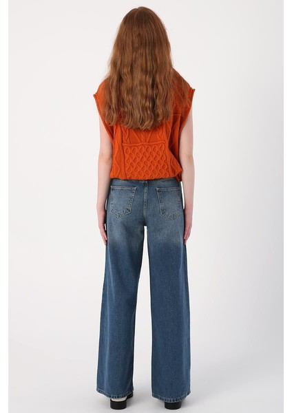 MAVI01-YIRTIK Detaylı Bol Paça Denim Pantolon fırsatları