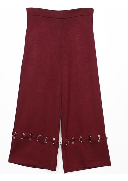 Bordo-Metal Halkalı Bol Paça Pantolon