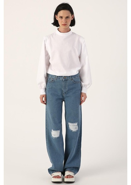 MAVI02-YIRTIK Detaylı Wide Leg Pantolon